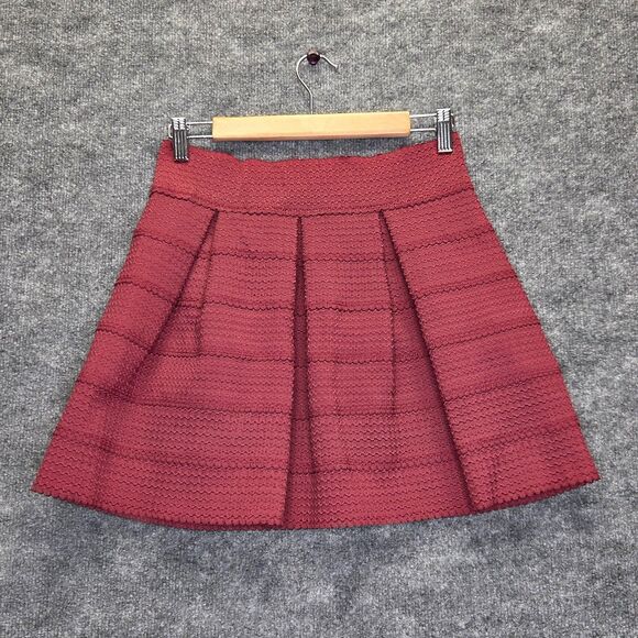 HOT GAL Skirt Womens Large Burgundy Textured Pleated A-Line Skater Exposed Zip - Picture 1 of 5